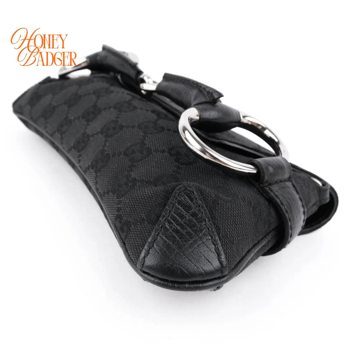 Gucci Horsebit Chain Clutch GG Canvas Black Silver Hardware Rank A