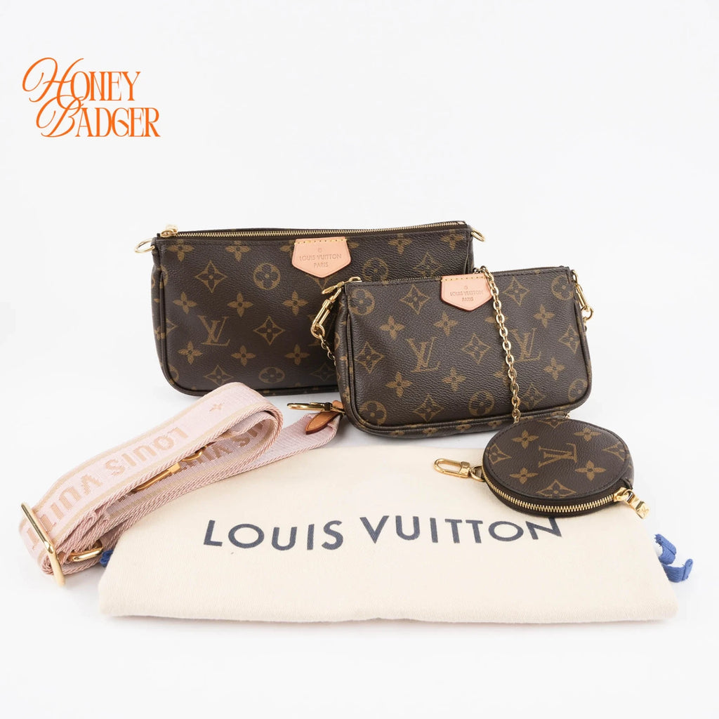 Louis Vuitton Multi Pochette Accessoires in Monogram with pink strap, Grade A condition.