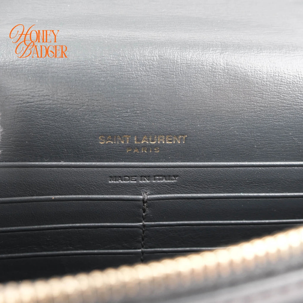 Saint Laurent Top Handle Sunset Chain Wallet Smooth Leather Storm Gold Hardware Rank AB