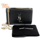 Saint Laurent Kate Small Bicolor Logo Chain Shoulder Bag Black Leather 469390