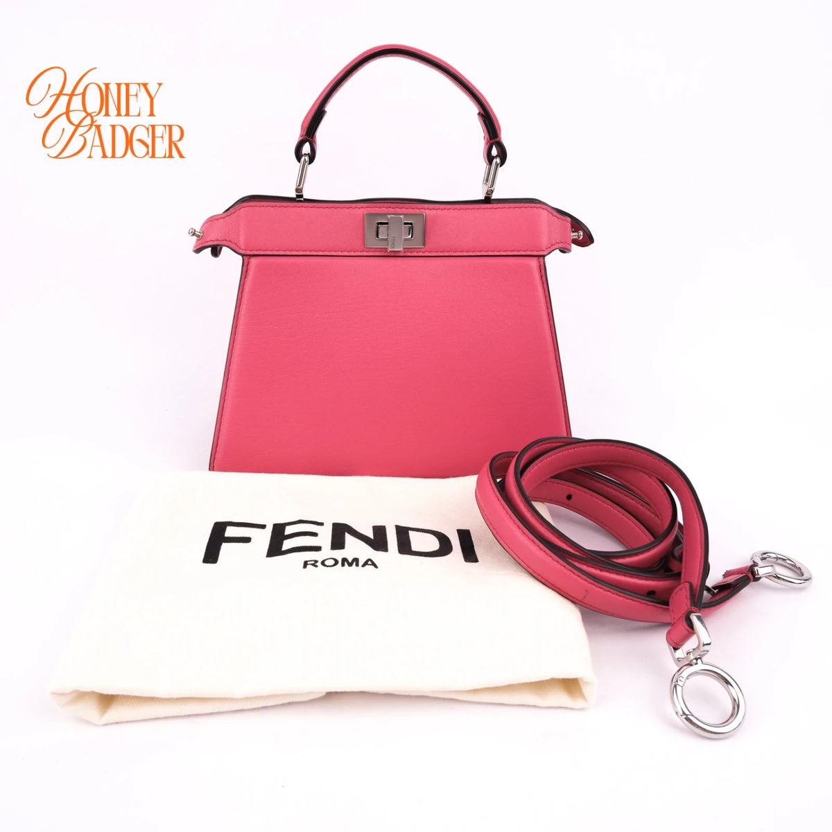 Fendi Peekaboo ISeeU Petite Smooth Leather Pink Silver Hardware Rank AB
