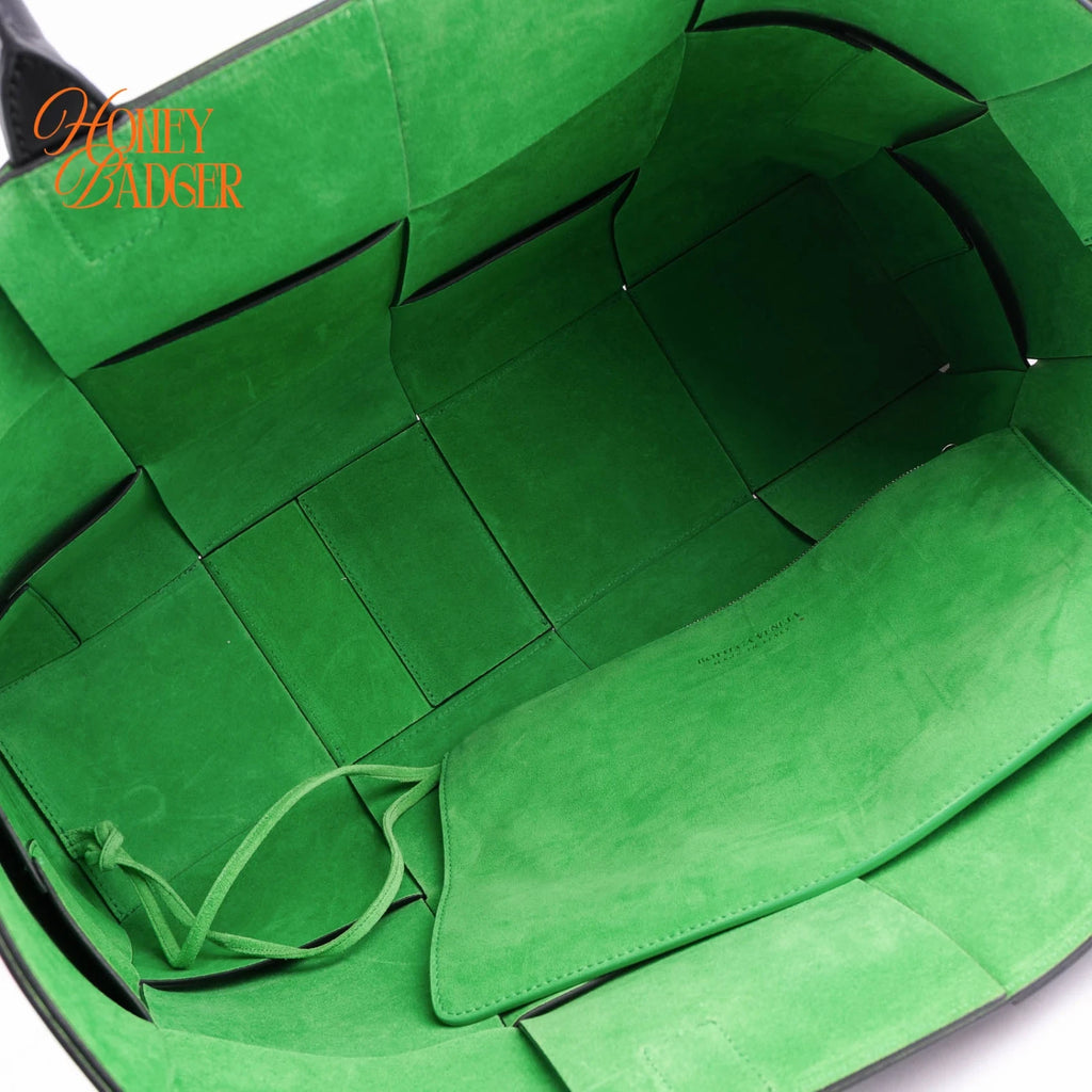 Bottega Veneta Arco Tote Large Black Leather with Green Lining 2WAY Bag