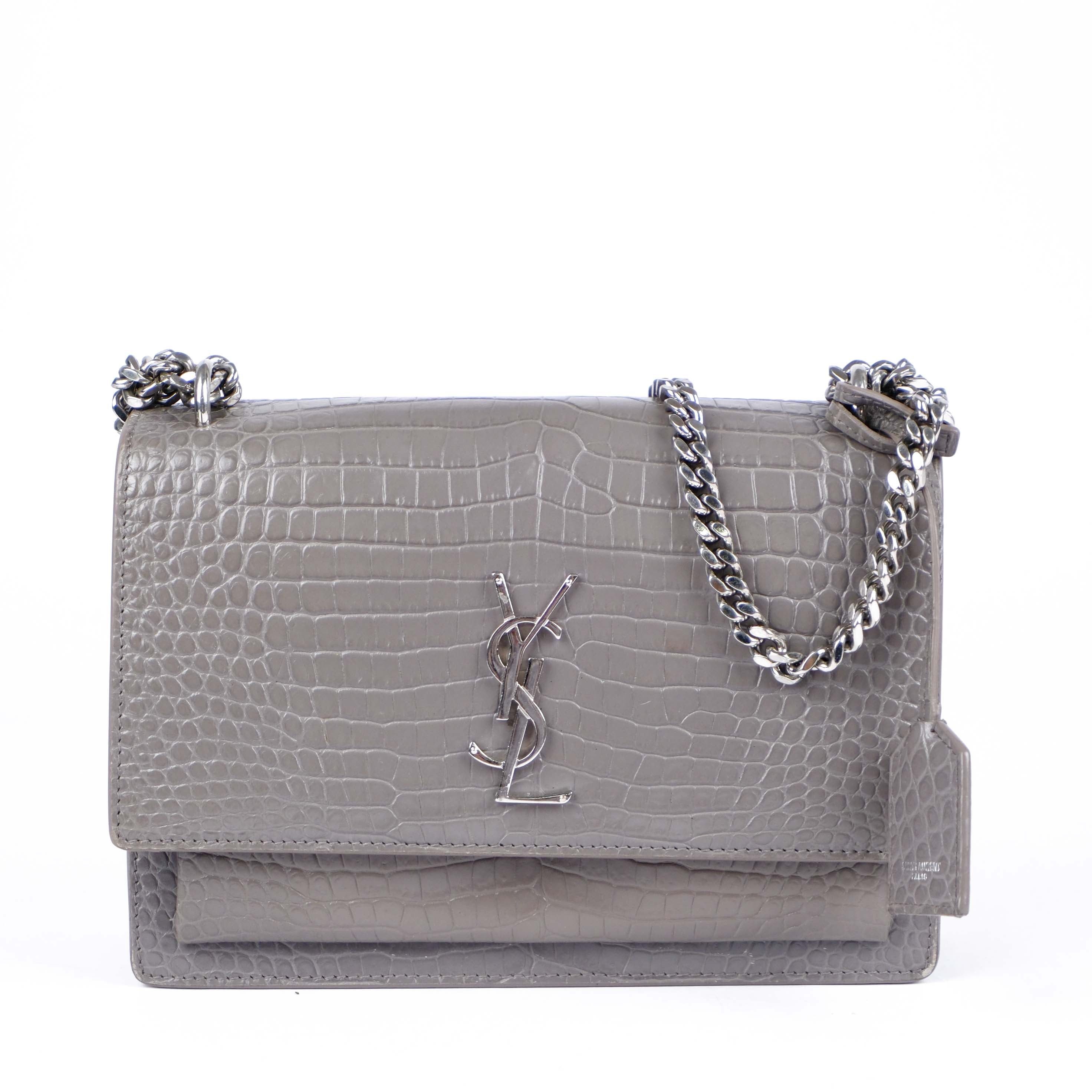 Saint Laurent Medium Sunset Shoulder Bag in Crocodile-Embossed Leather