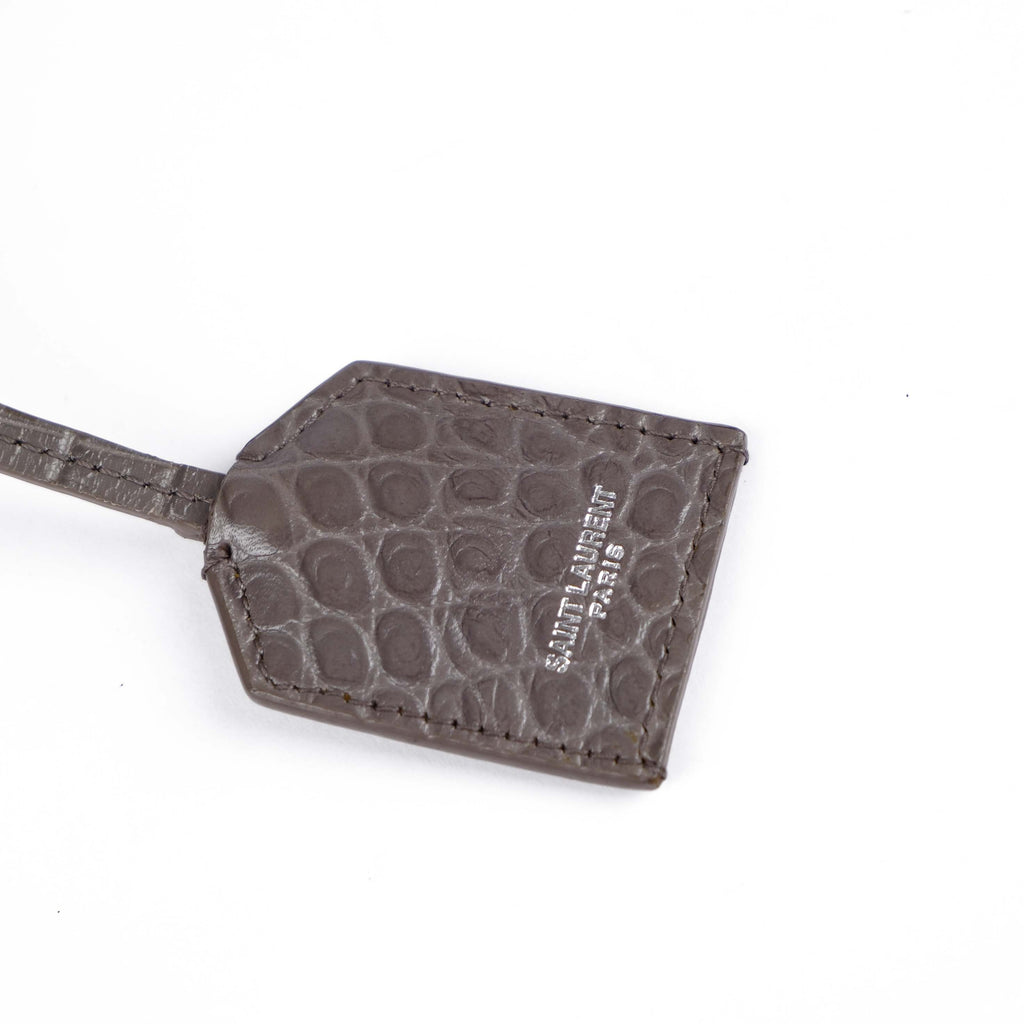 Saint Laurent Medium Sunset Shoulder Bag in Grey Crocodile-Embossed Leather