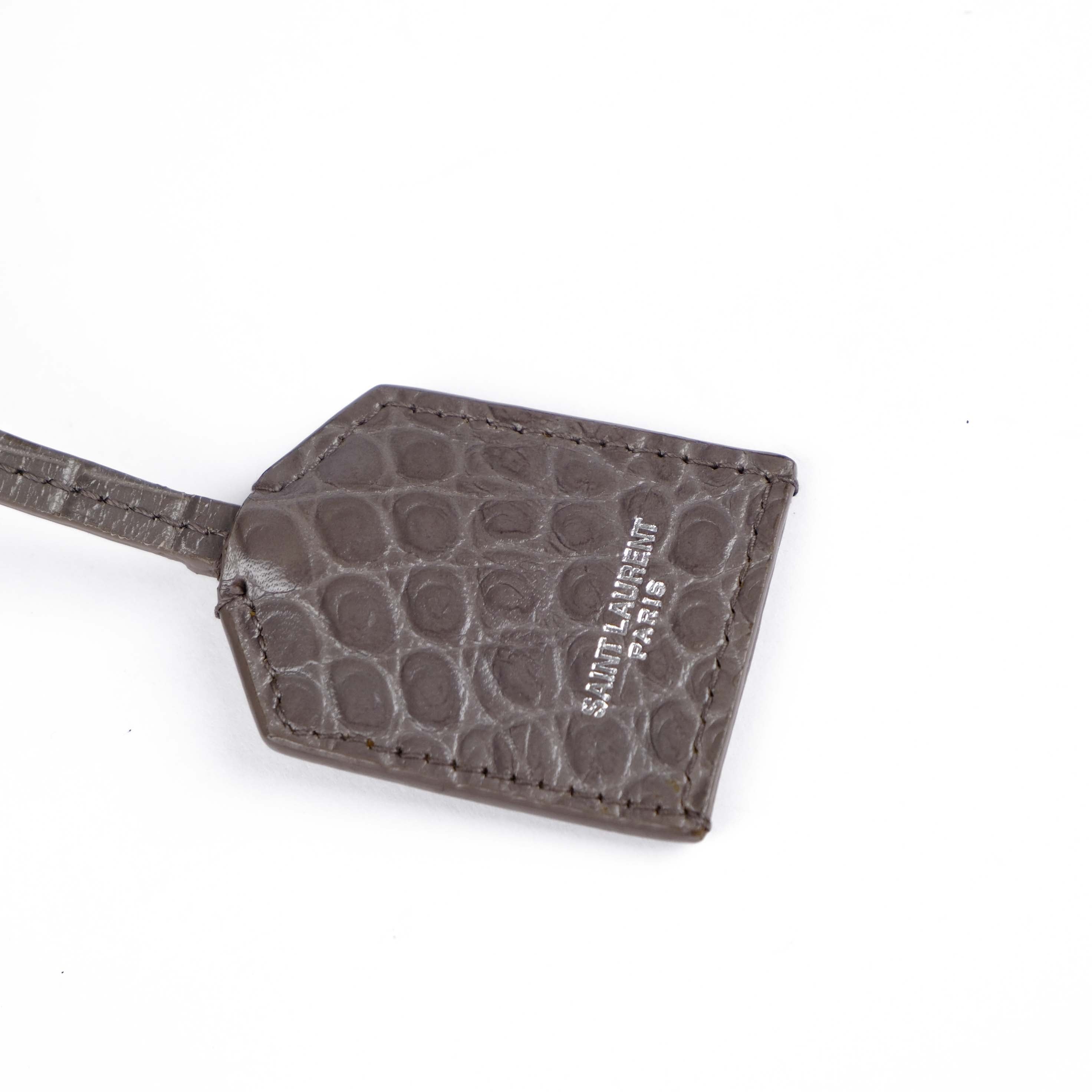 Saint Laurent Medium Sunset Shoulder Bag in Grey Crocodile-Embossed Leather
