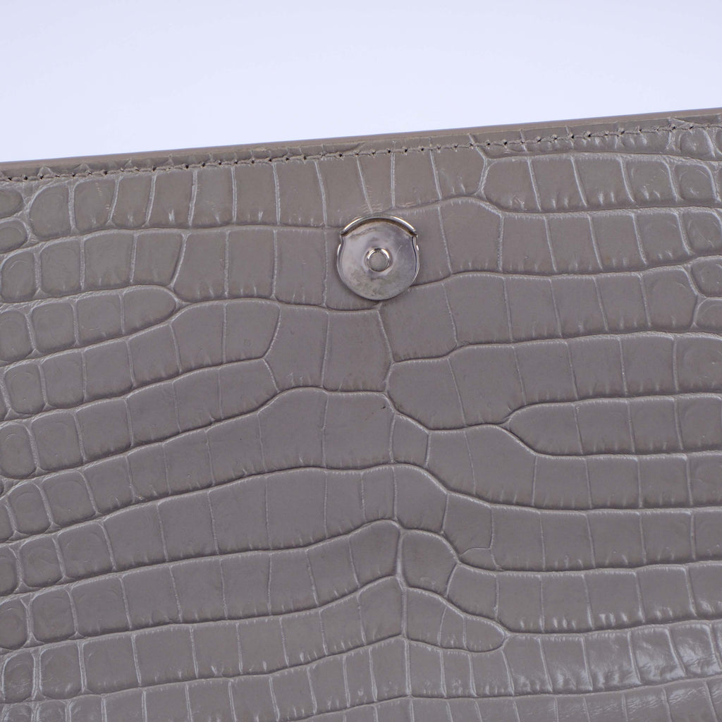 Saint Laurent Medium Sunset Shoulder Bag in Grey Crocodile-Embossed Leather