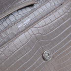 Saint Laurent Medium Sunset Shoulder Bag in Grey Crocodile-Embossed Leather