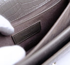 Saint Laurent Medium Sunset Shoulder Bag in Grey Crocodile-Embossed Leather