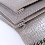 Saint Laurent Medium Sunset Shoulder Bag in Grey Crocodile-Embossed Leather