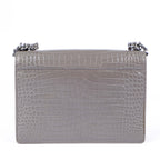 Saint Laurent Medium Sunset Shoulder Bag in Grey Crocodile-Embossed Leather