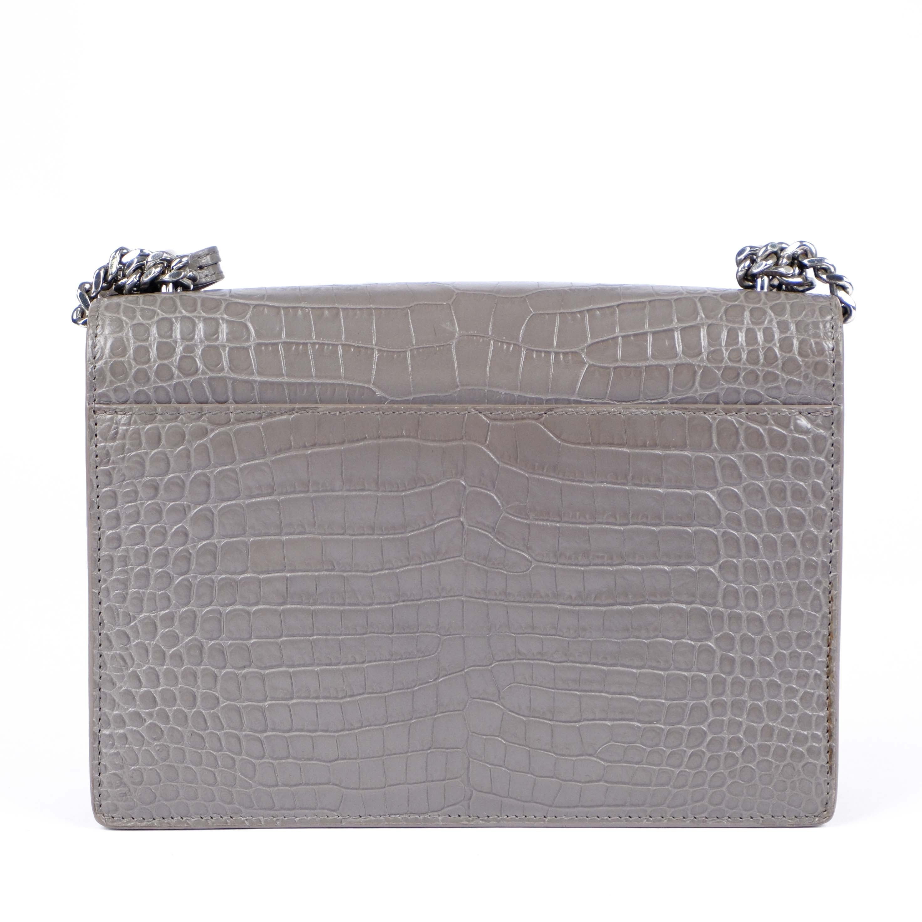 Saint Laurent Medium Sunset Shoulder Bag in Crocodile-Embossed Leather