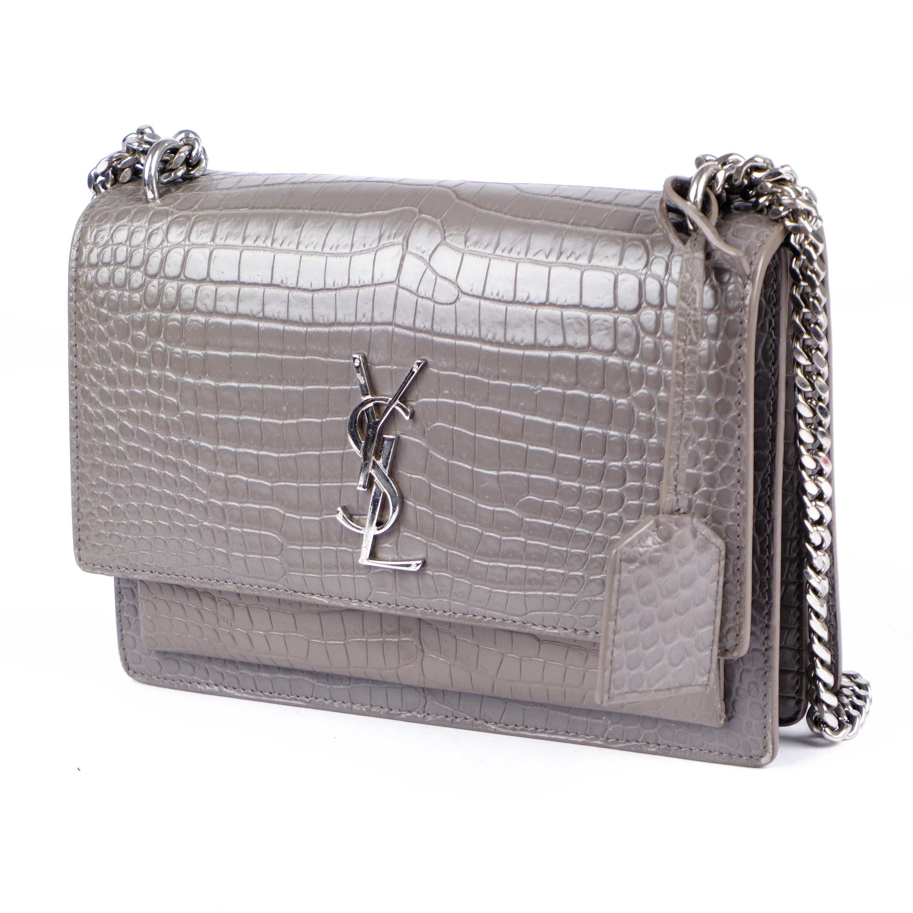 Saint Laurent Medium Sunset Shoulder Bag in Crocodile-Embossed Leather