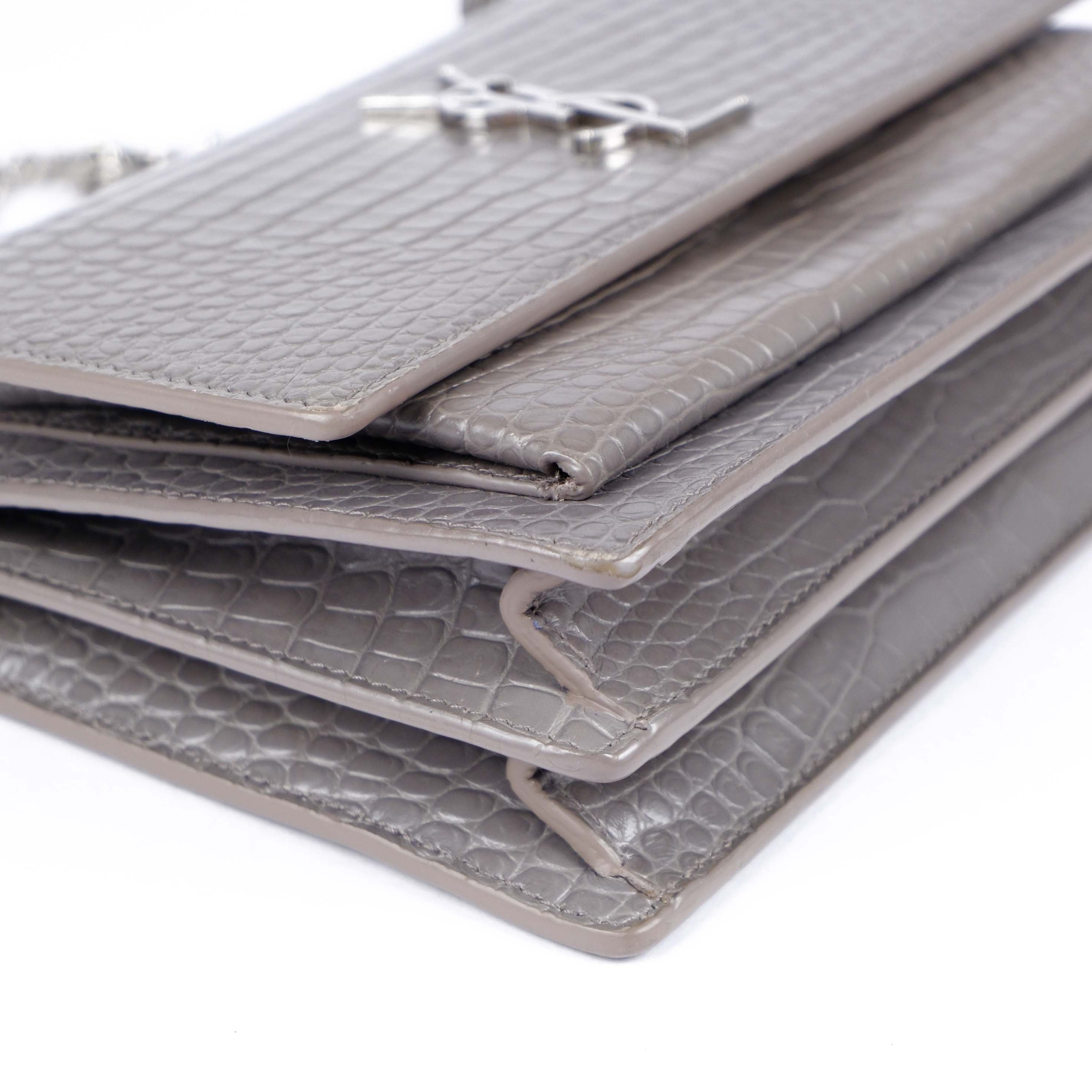 Saint Laurent Medium Sunset Shoulder Bag in Crocodile-Embossed Leather