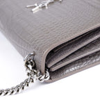 Saint Laurent Medium Sunset Shoulder Bag in Grey Crocodile-Embossed Leather