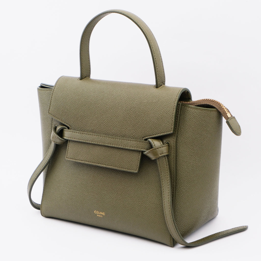 Celine Nano Belt Bag Grained Calfskin 2WAY Handbag Green
