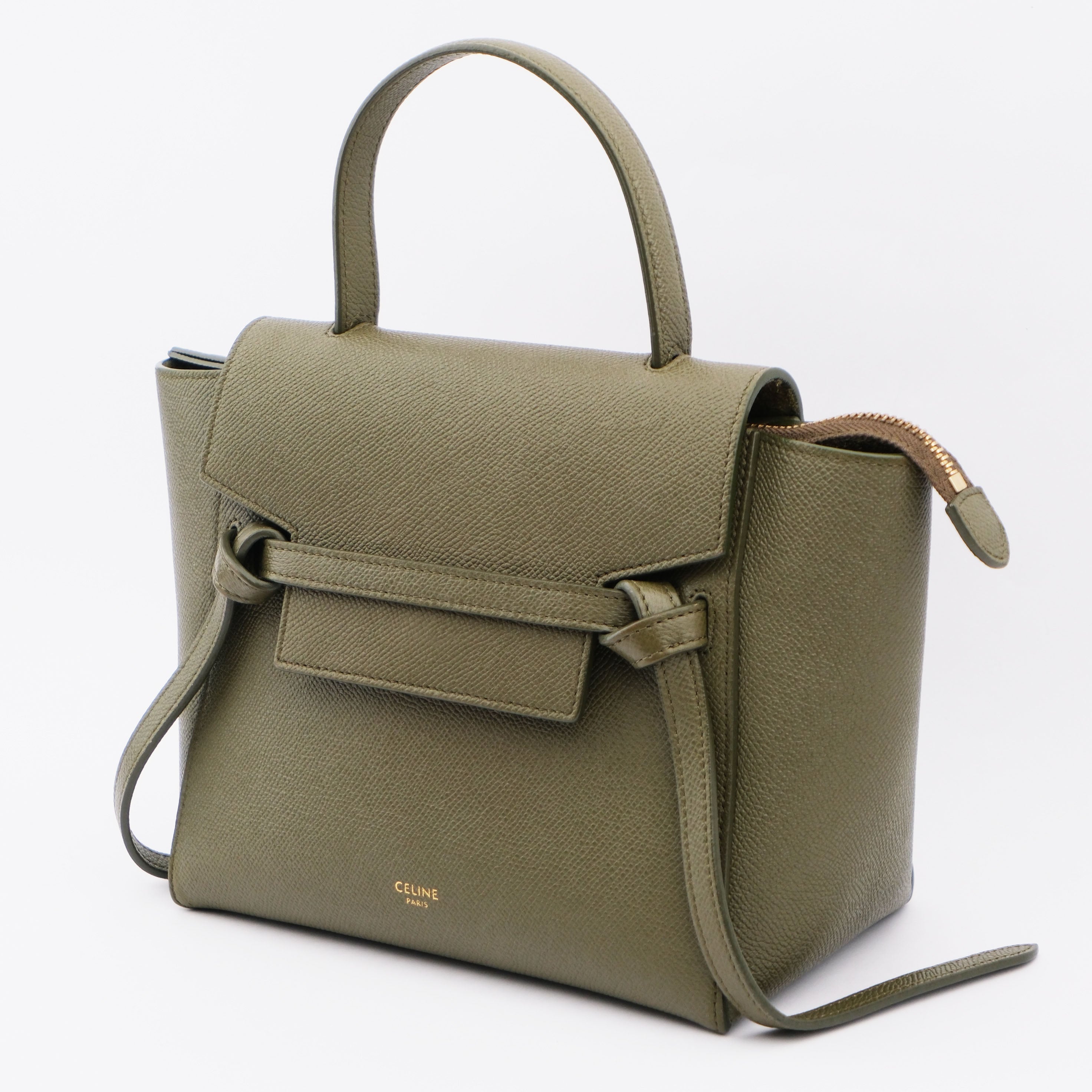 Celine Nano Belt Bag Grained Calfskin 2WAY Handbag Green