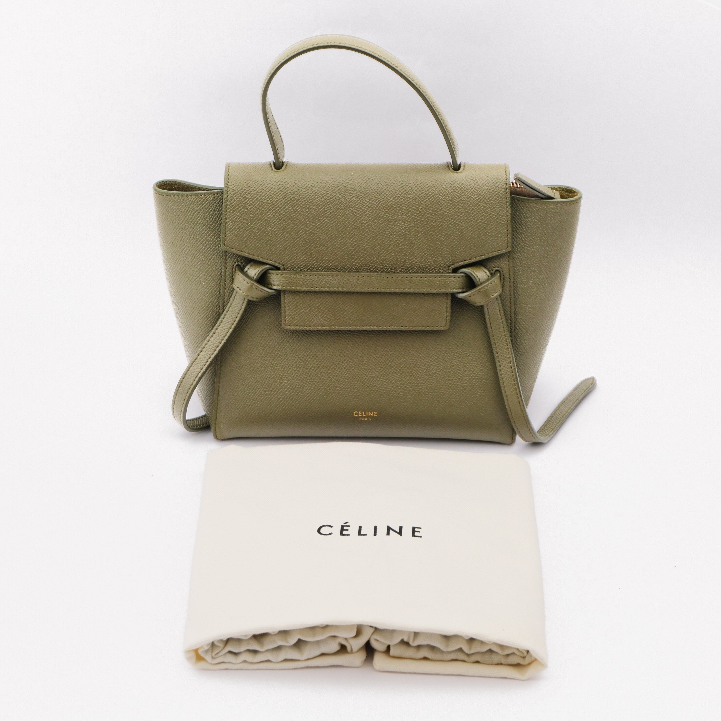 Celine Nano Belt Bag Grained Calfskin 2WAY Handbag Green