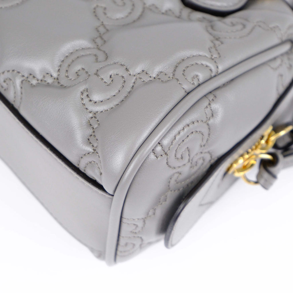 Gucci GG Matelassé Leather 2-Way Handbag Grey Gold Hardware 702251