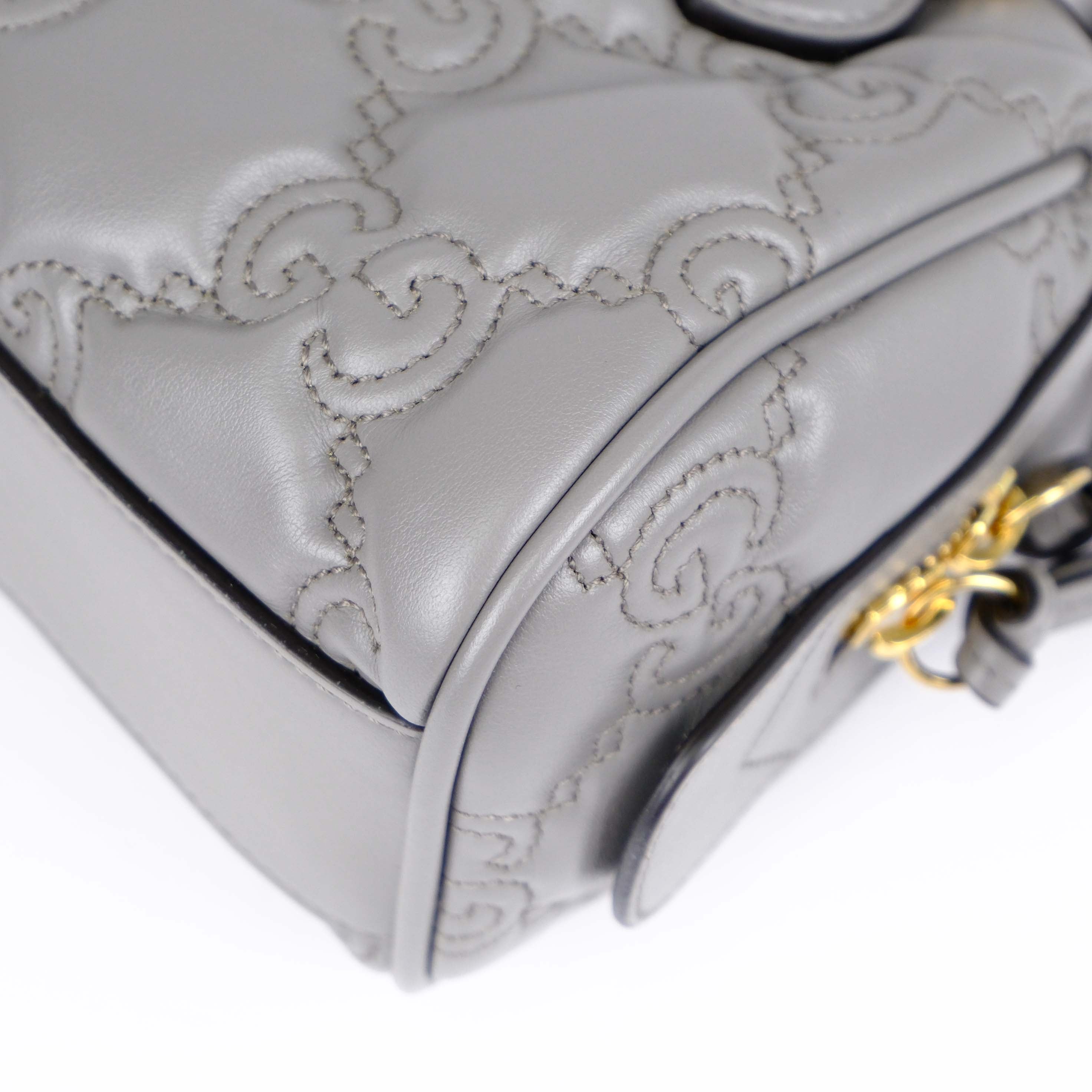 Gucci GG Matelassé Leather 2-Way Handbag Grey Gold Hardware 702251