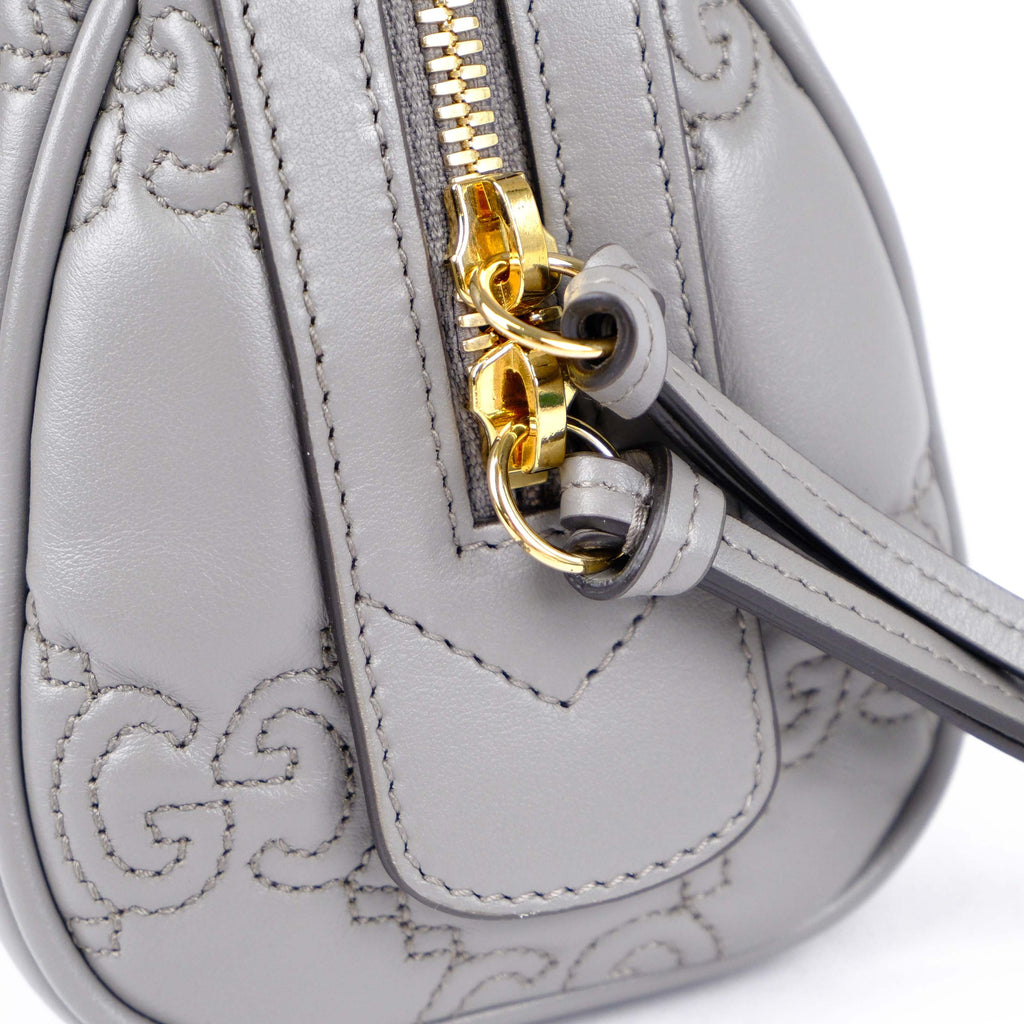 Gucci GG Matelassé Leather 2-Way Handbag Grey Gold Hardware 702251