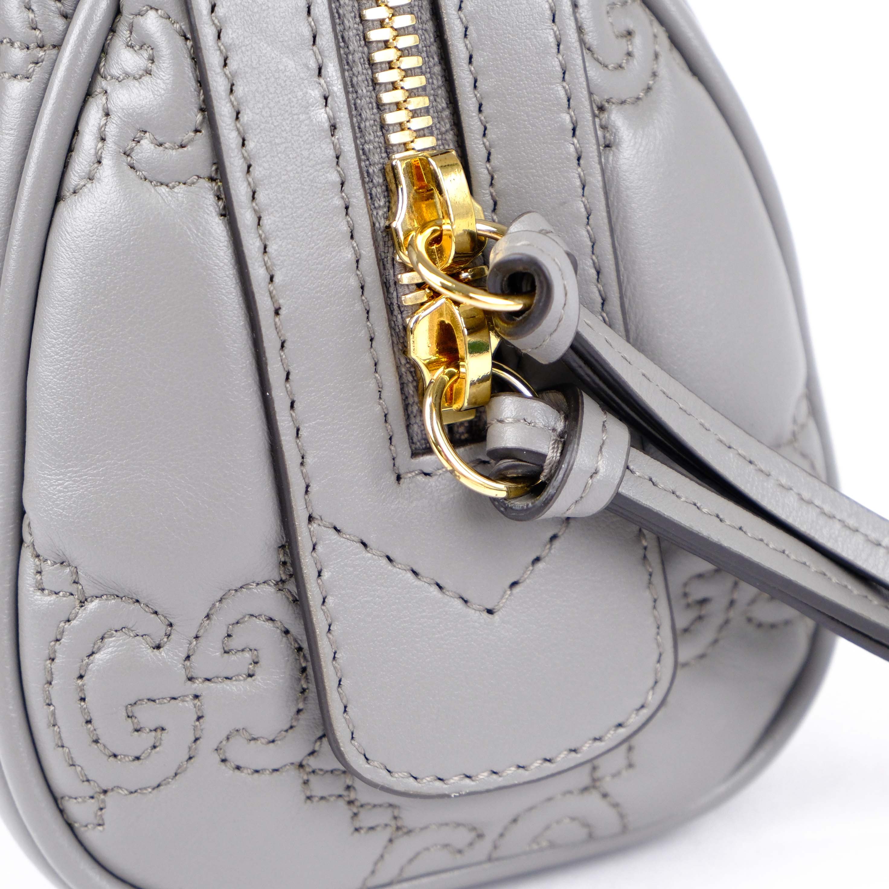 Gucci GG Matelassé Leather 2-Way Handbag Grey Gold Hardware 702251