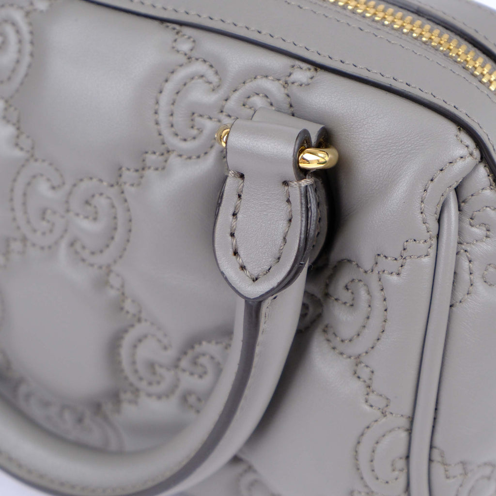 Gucci GG Matelassé Leather 2-Way Handbag Grey Gold Hardware 702251