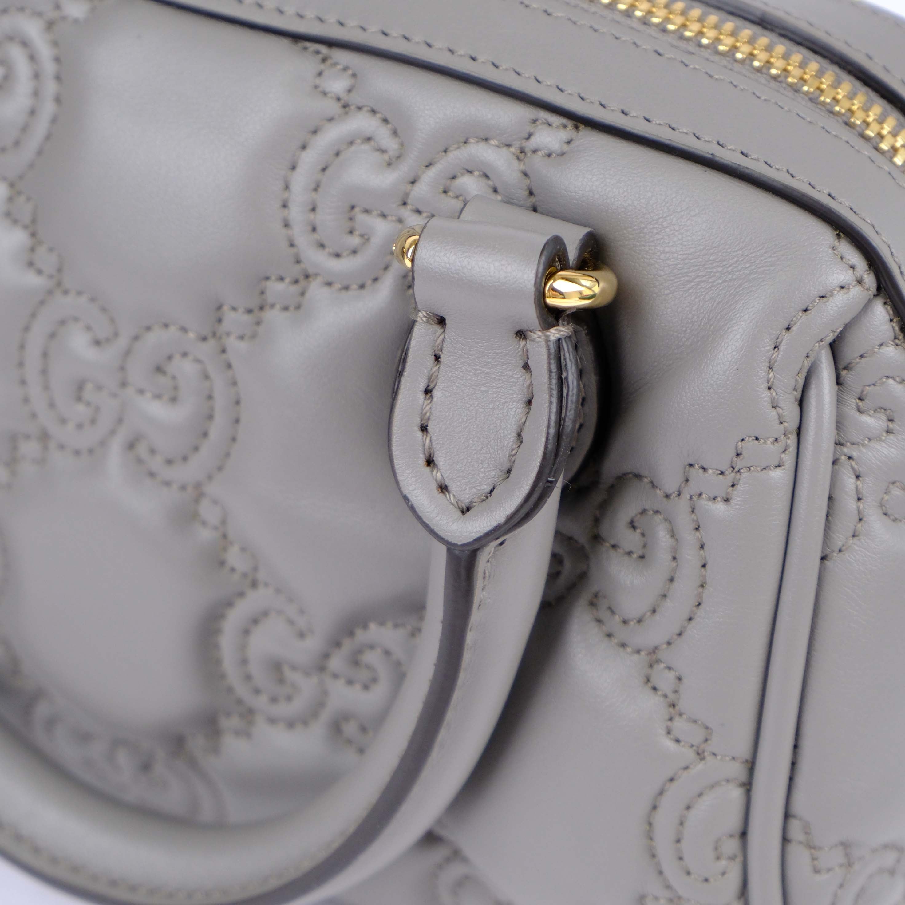 Gucci GG Matelassé Leather 2-Way Handbag Grey Gold Hardware 702251