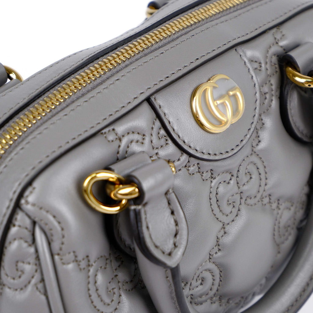 Gucci GG Matelassé Leather 2-Way Handbag Grey Gold Hardware 702251