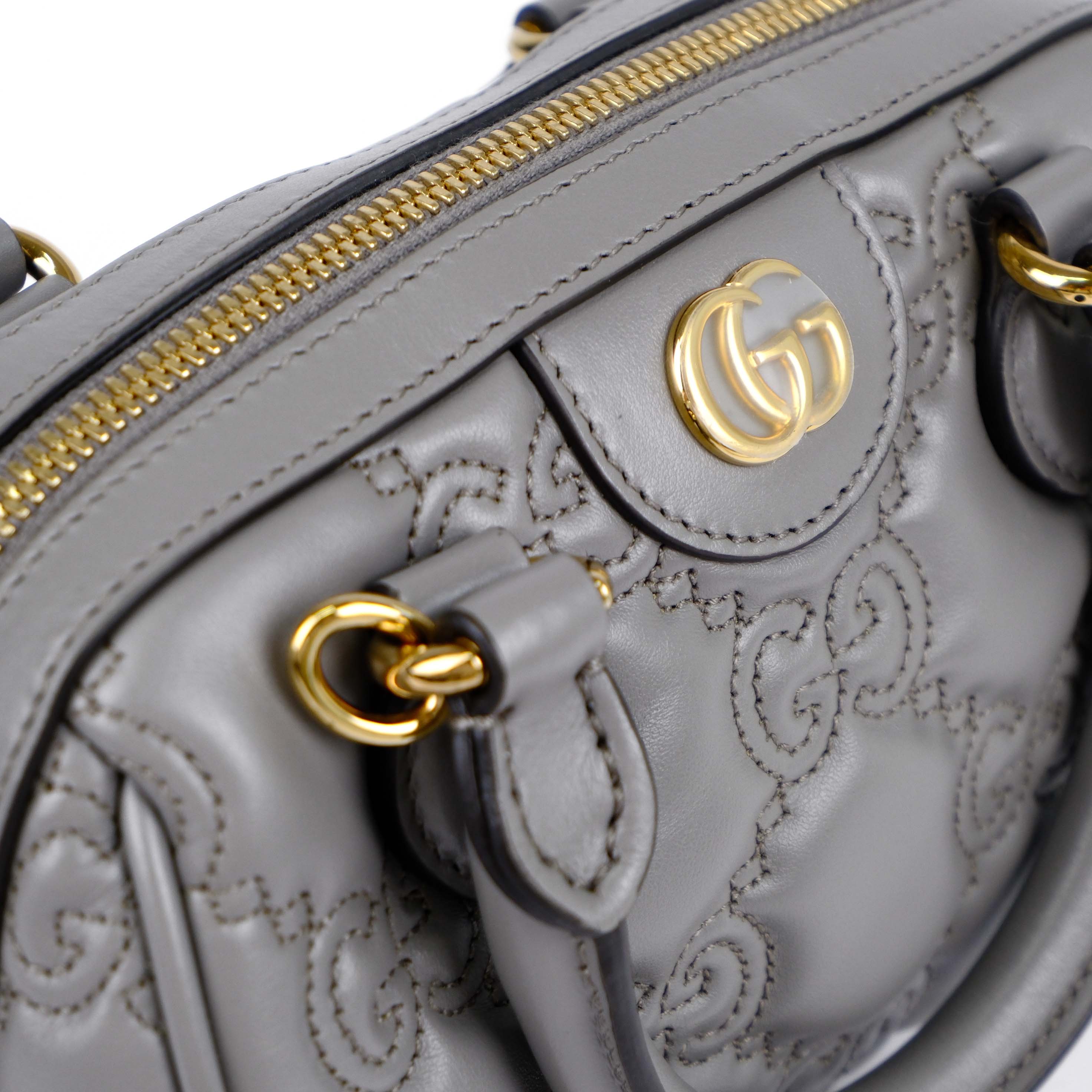 Gucci GG Matelassé Leather 2-Way Handbag Grey Gold Hardware 702251