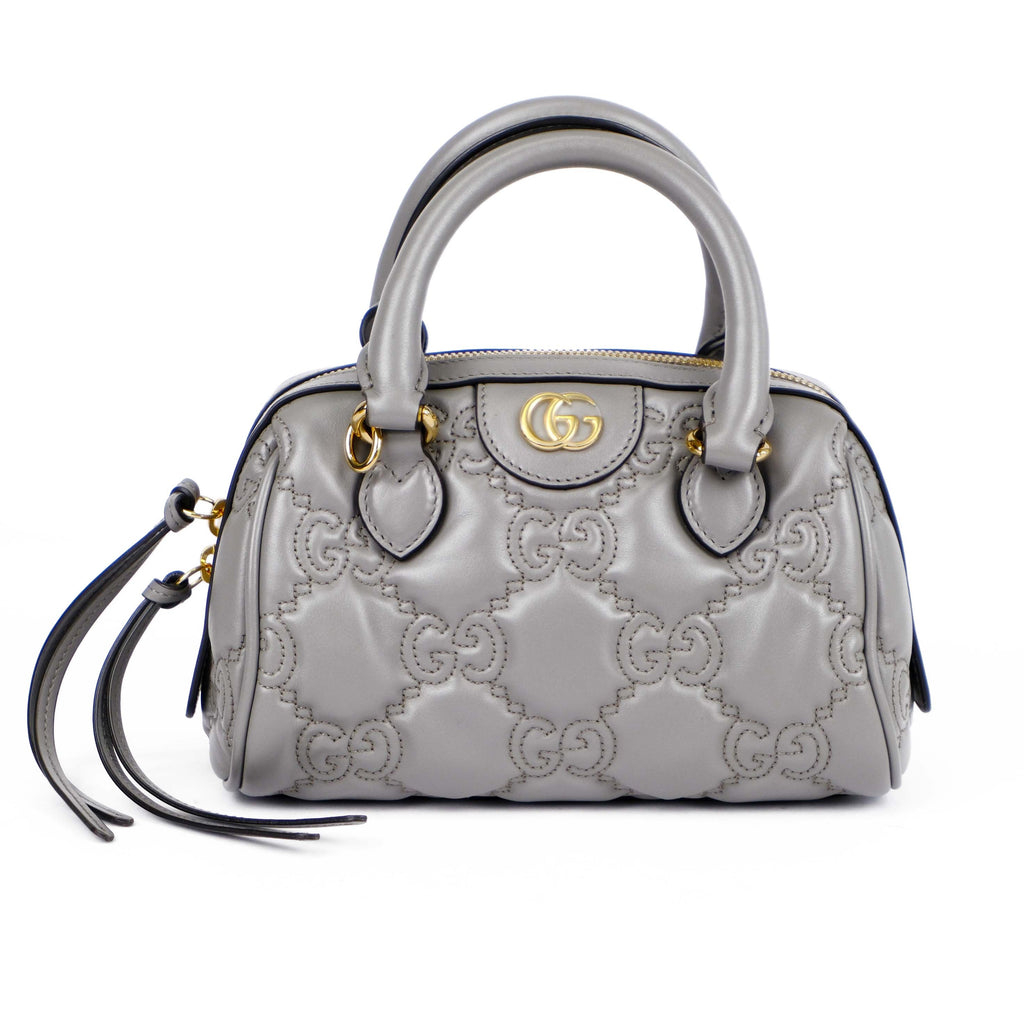Gucci GG Matelassé Leather 2-Way Handbag Grey Gold Hardware 702251