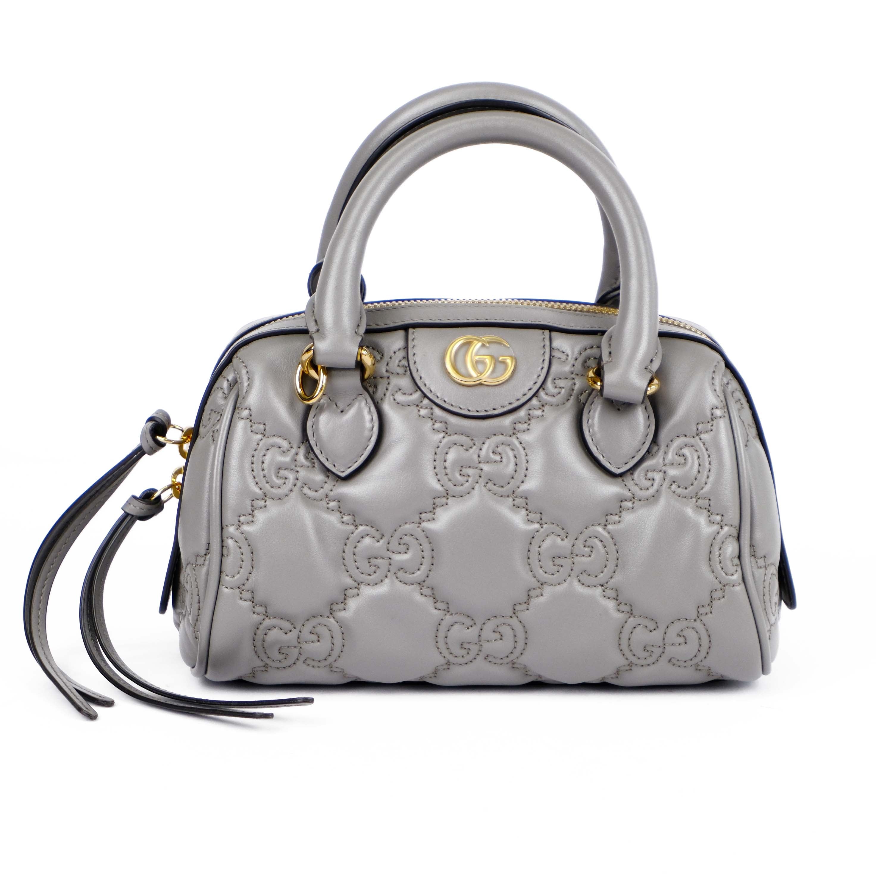 Gucci GG Matelassé Leather 2-Way Handbag Grey Gold Hardware 702251