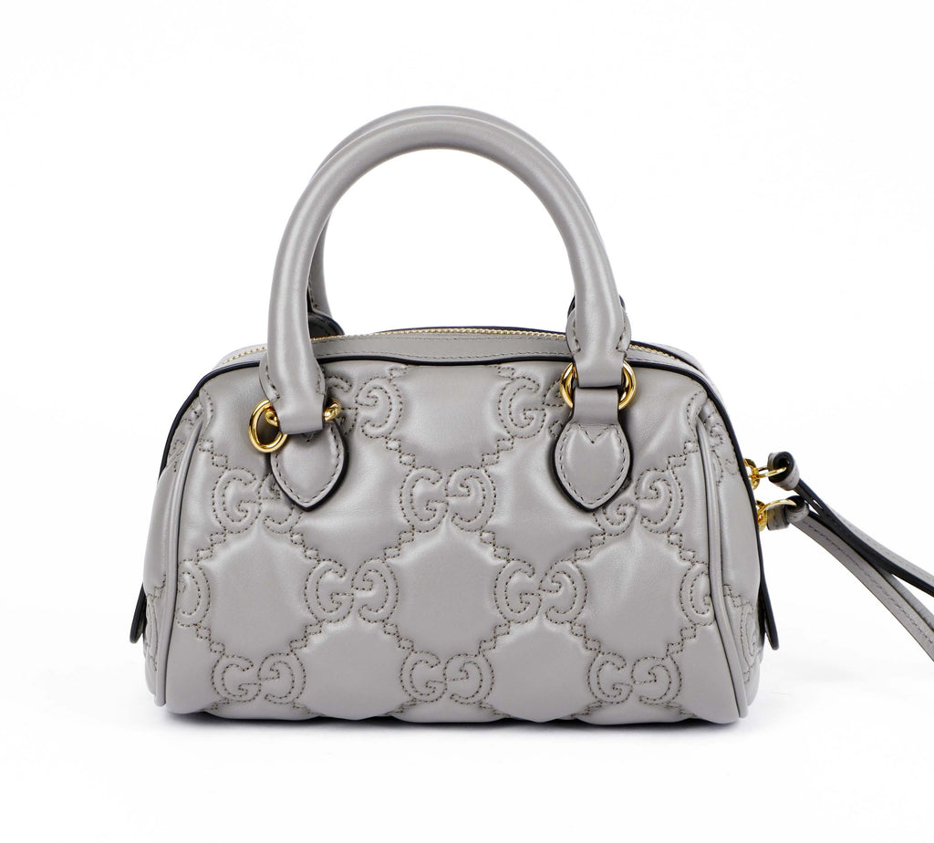 Gucci GG Matelassé Leather 2-Way Handbag Grey Gold Hardware 702251