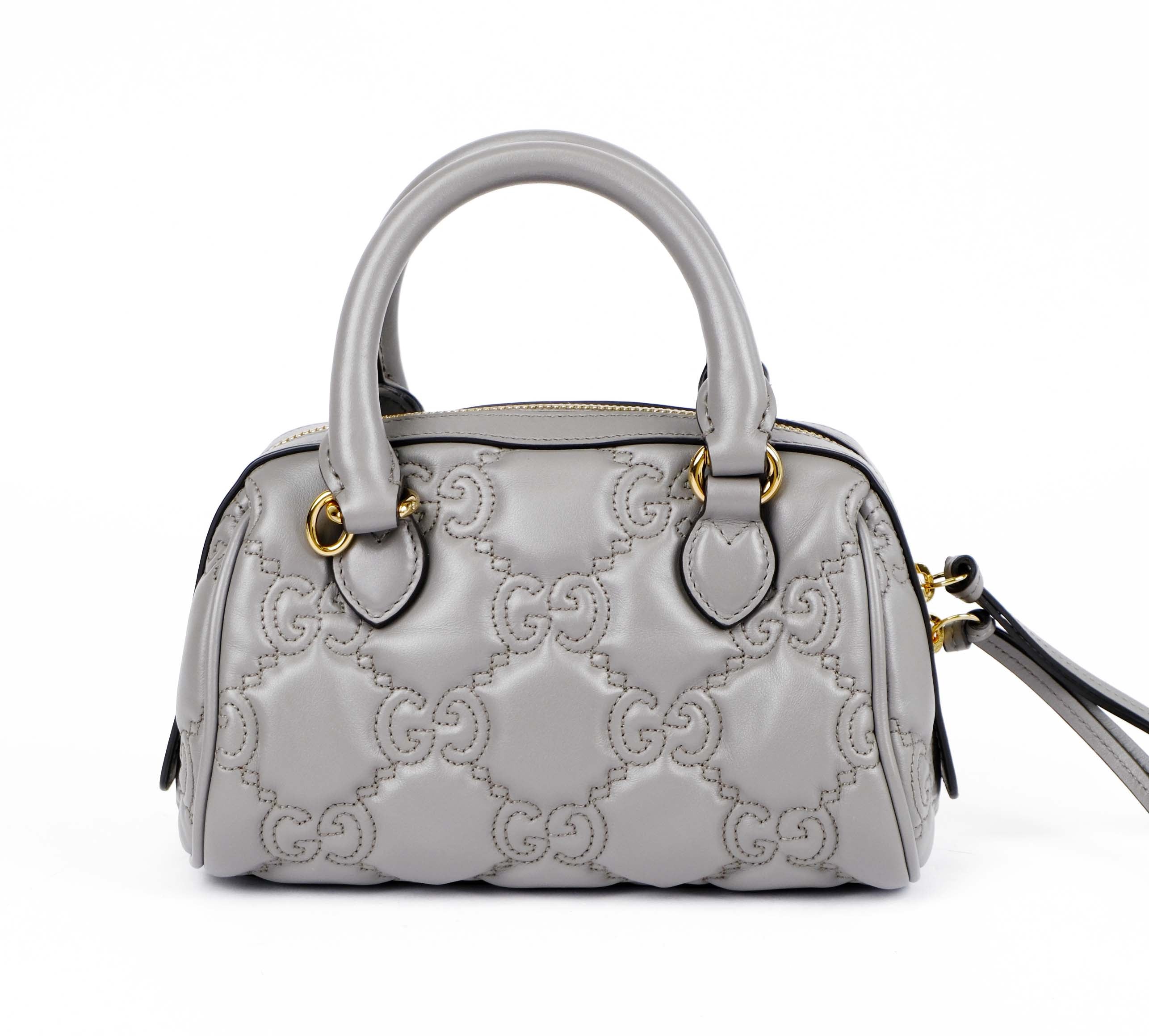 Gucci GG Matelassé Leather 2-Way Handbag Grey Gold Hardware 702251