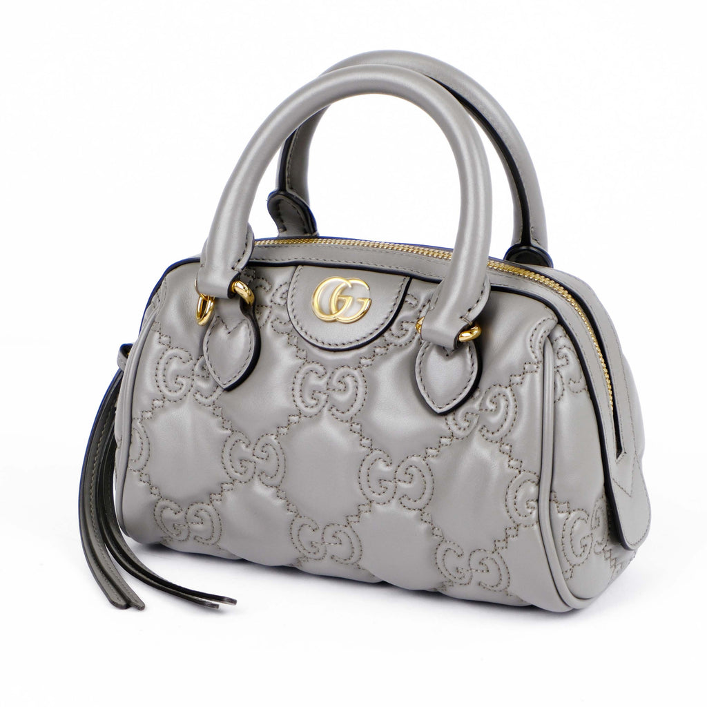 Gucci GG Matelassé Leather 2-Way Handbag Grey Gold Hardware 702251