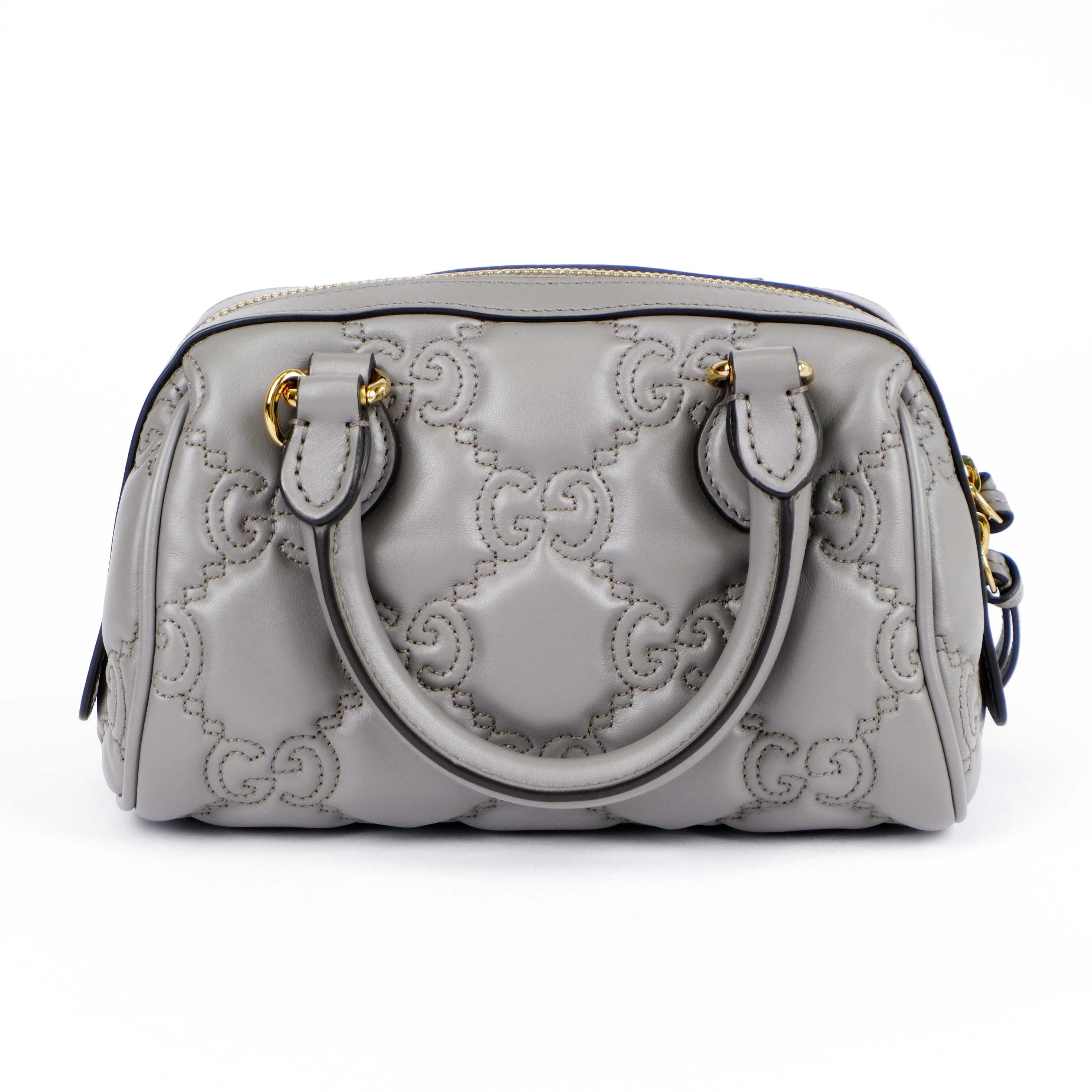 Gucci GG Matelassé Leather 2-Way Handbag Grey Gold Hardware 702251