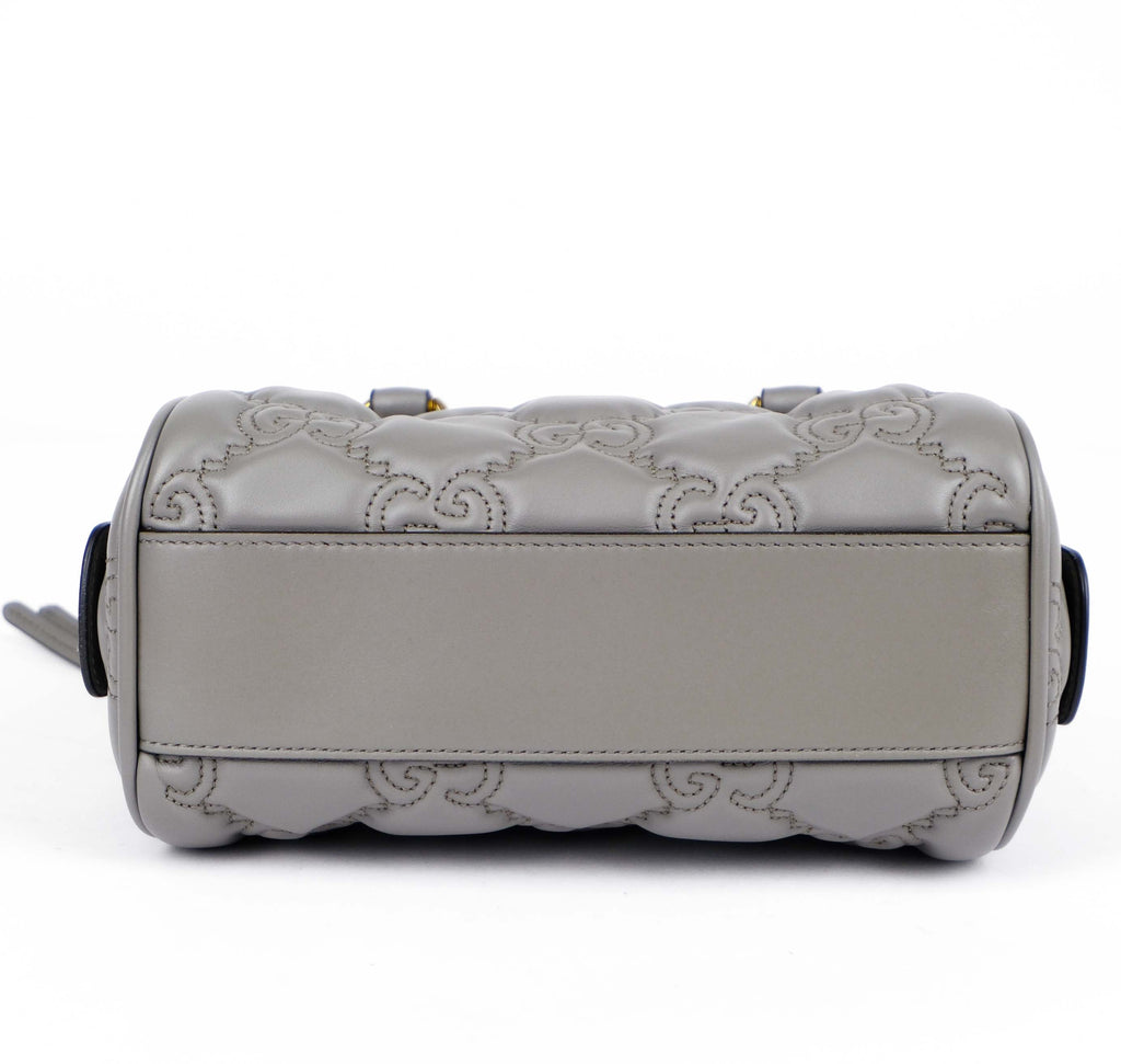 Gucci GG Matelassé Leather 2-Way Handbag Grey Gold Hardware 702251
