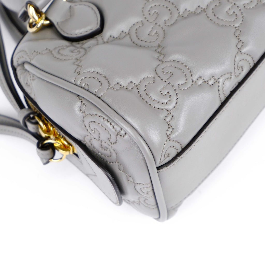 Gucci GG Matelassé Leather 2-Way Handbag Grey Gold Hardware 702251