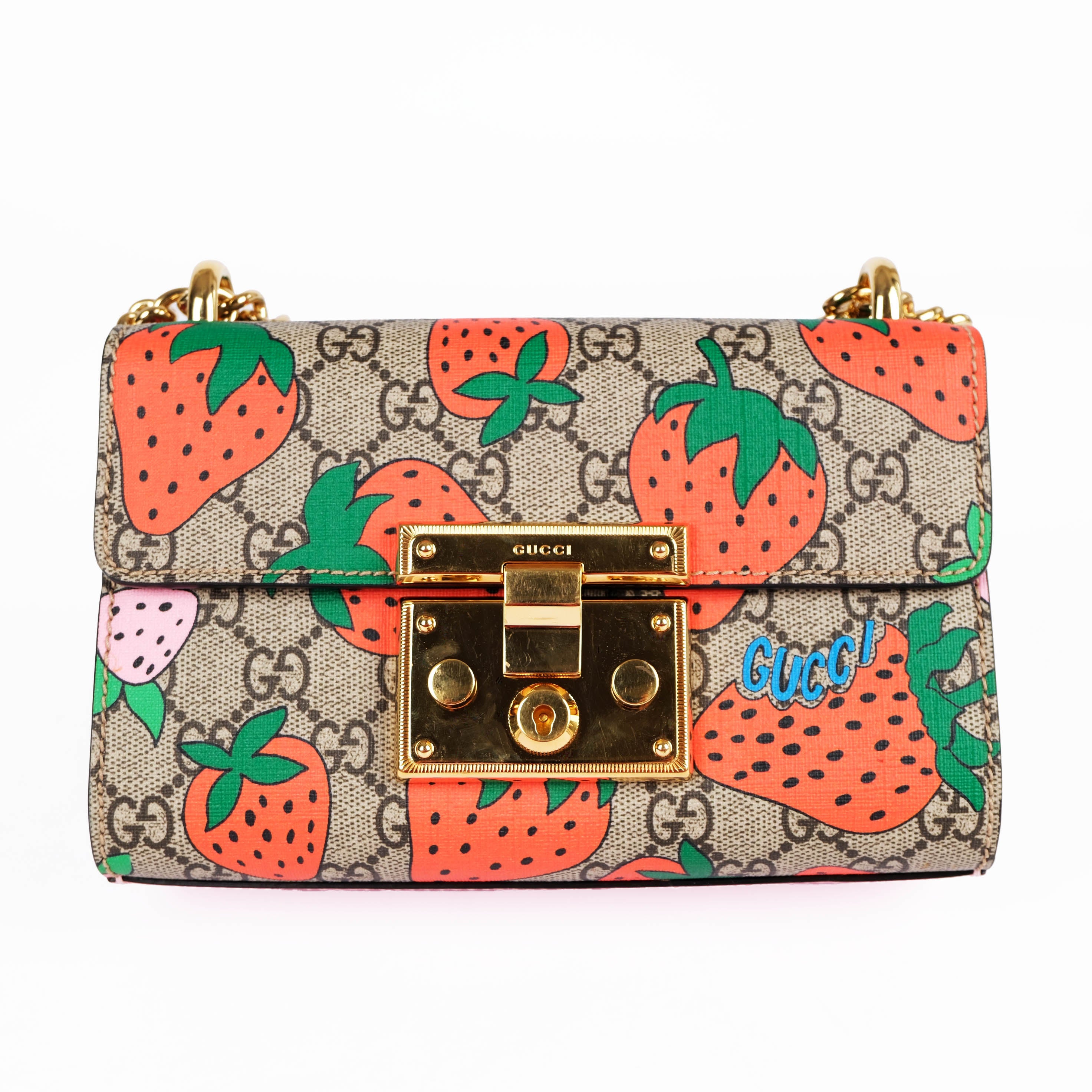 Gucci Padlock Strawberry GG Supreme Shoulder Bag