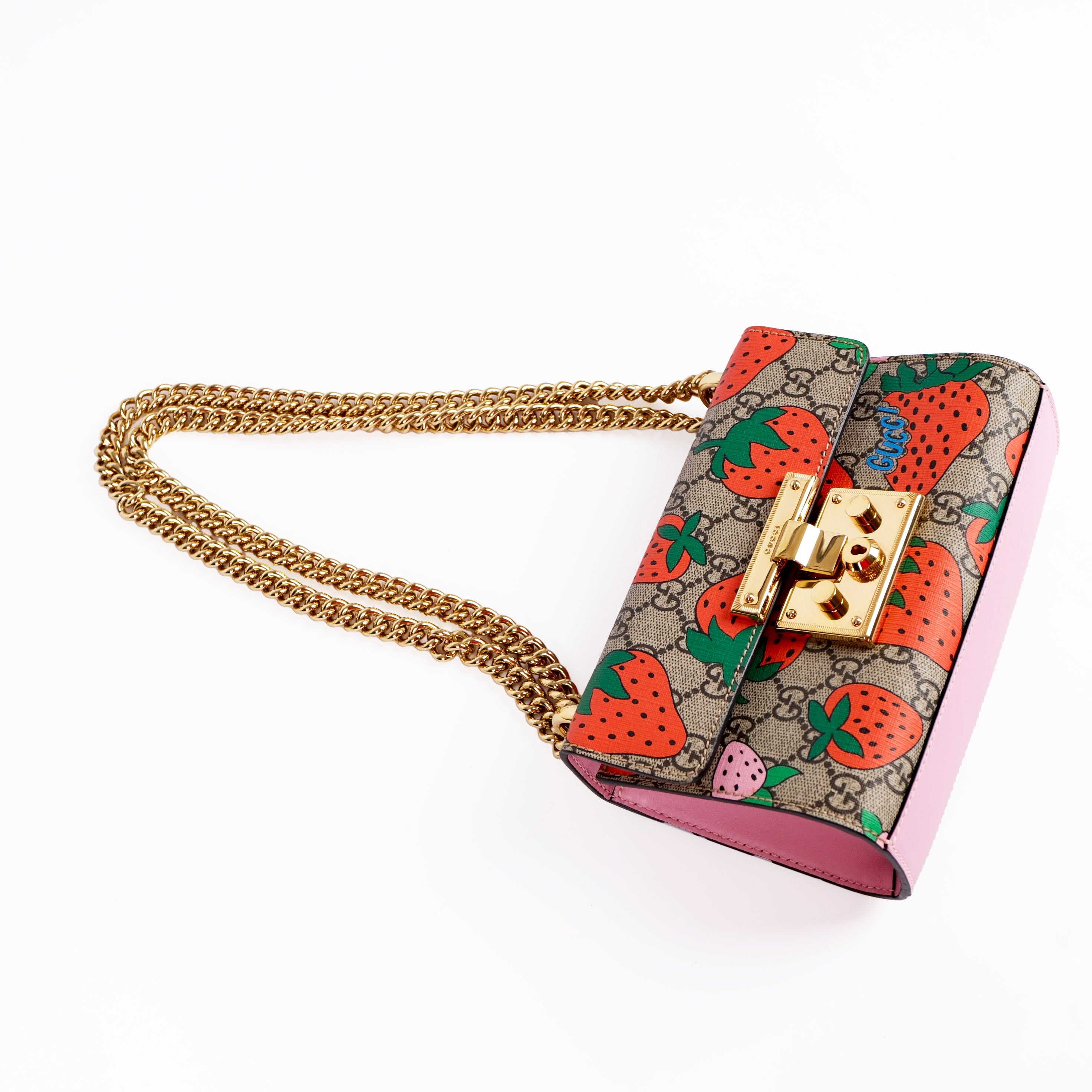 Gucci Padlock Strawberry GG Supreme Shoulder Bag