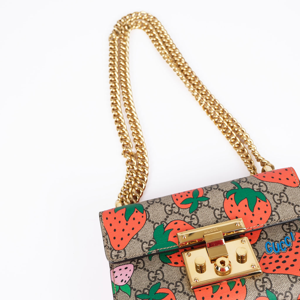 Gucci Padlock Strawberry GG Supreme Shoulder Bag