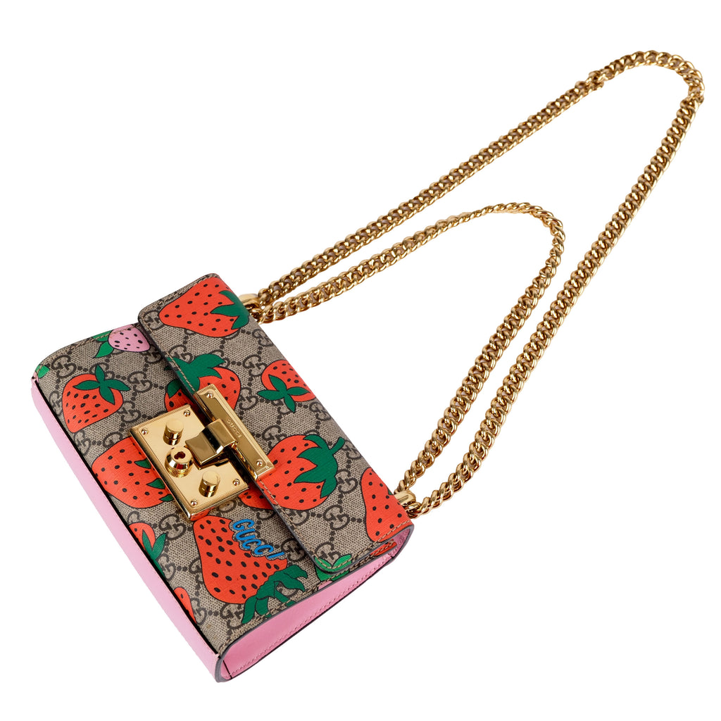 Gucci Padlock Strawberry GG Supreme Shoulder Bag