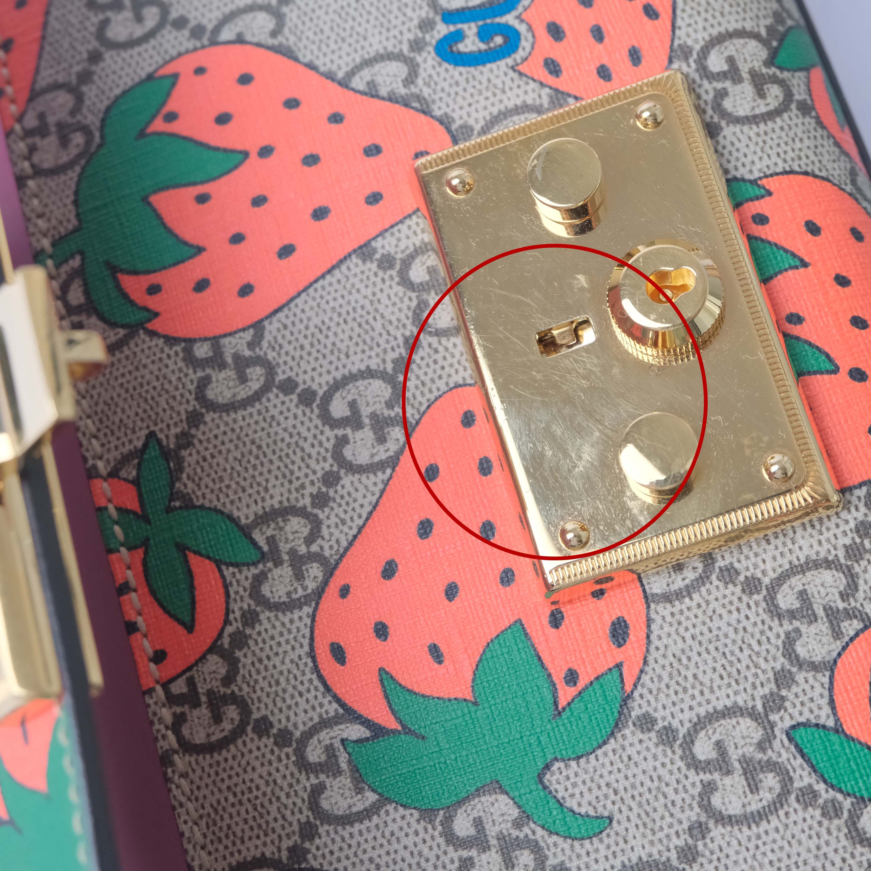Gucci Padlock Strawberry GG Supreme Shoulder Bag