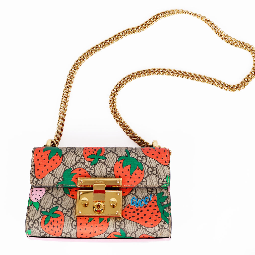 Gucci Padlock Strawberry GG Supreme Shoulder Bag