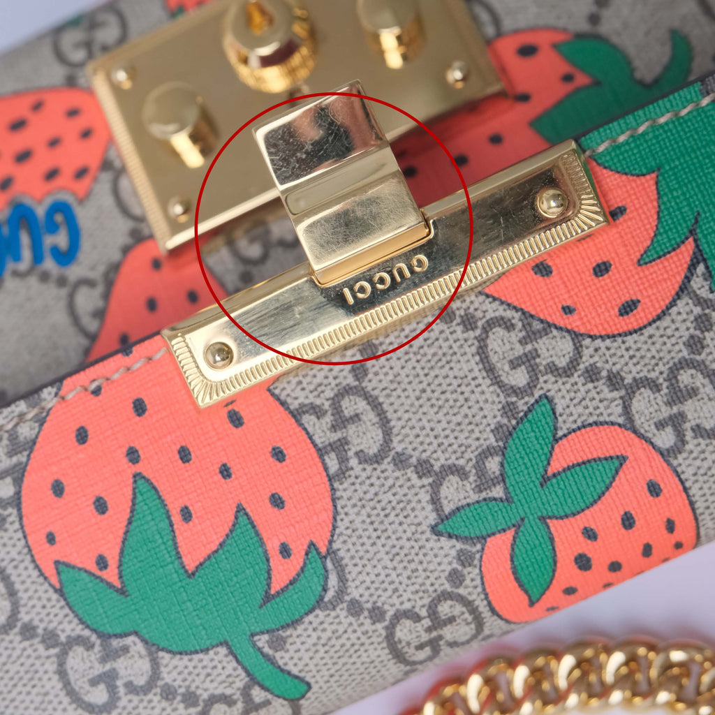 Gucci Padlock Strawberry GG Supreme Shoulder Bag