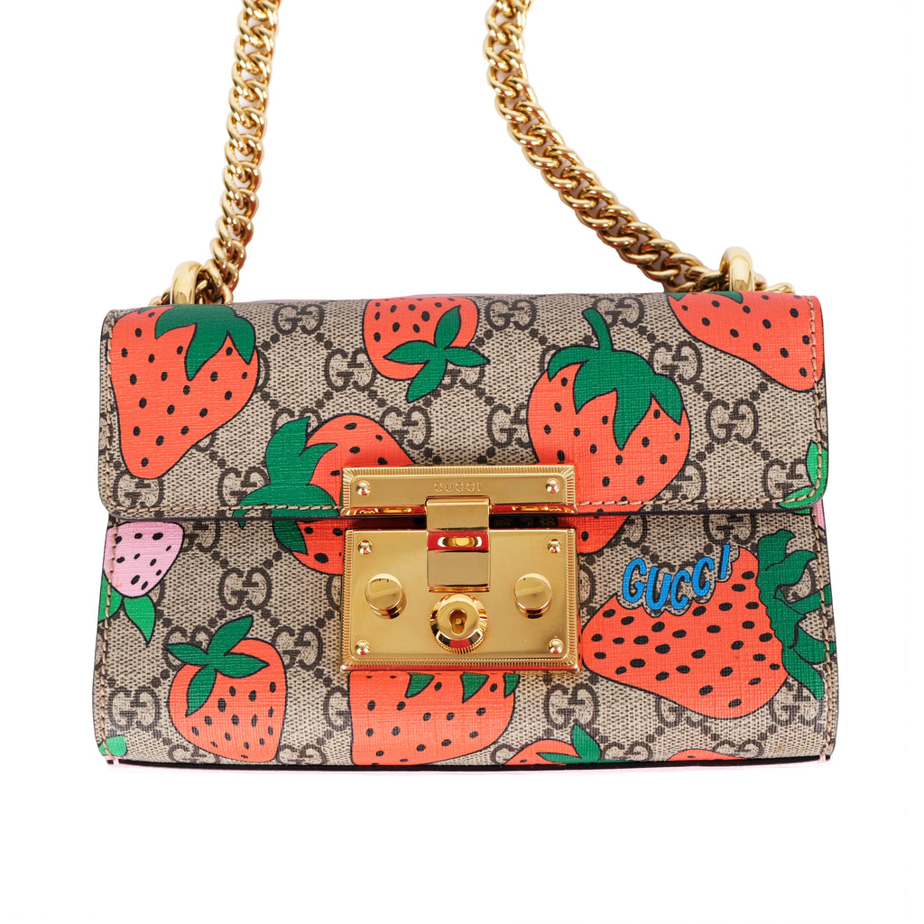 Gucci Padlock Strawberry GG Supreme Shoulder Bag