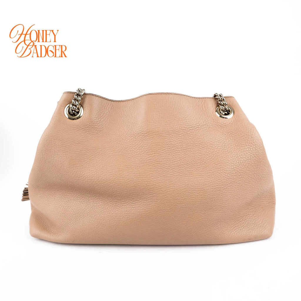 Gucci Soho Chain Tote Beige Leather Shoulder Bag Rank AB
