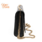 Saint Laurent Kate Small Bicolor Logo Chain Shoulder Bag Black Leather 469390