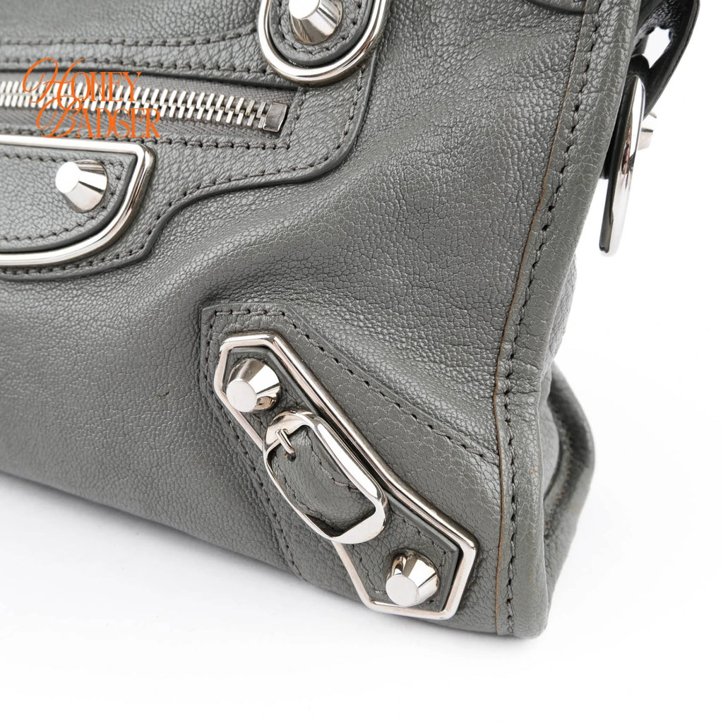 Balenciaga Classic Mini City Grey Leather 2WAY Shoulder Bag Mirror Included 390160
