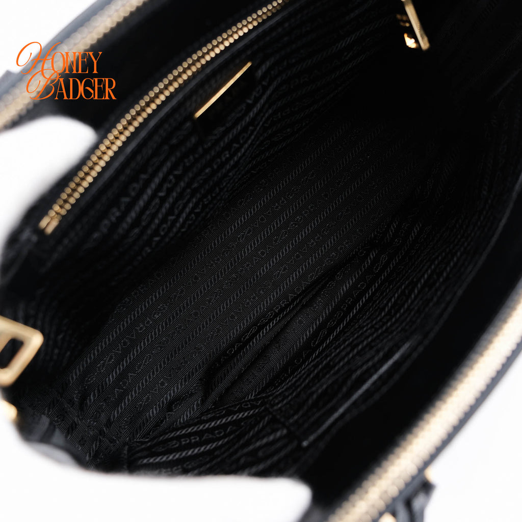 Prada Galleria Medium Saffiano Leather Bag Nero Black Gold Hardware 2WAY Tote