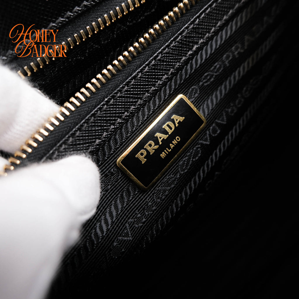 Prada Galleria Medium Saffiano Leather Bag Nero Black Gold Hardware 2WAY Tote